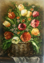  Persian Pictorial carpet Tableau Rug of Small Colored Tulipsتابلو فرش دستبافت ایرانی سبد لاله رنگی کوچک