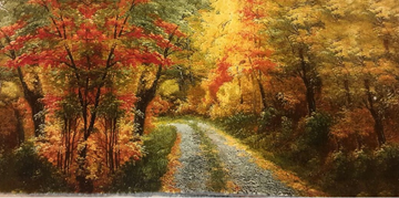  Persian Pictorial carpet Tableau Rug of Autumn of Path Landscapeتابلو فرش دستبافت ایرانی منظره جاده پاییزی