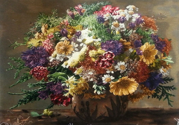  Persian Tableau Rug of Flowers in Flowerpotتابلو فرش دستبافت ایرانی گلدان گل کریمی نژاد