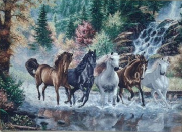  Persian Tableau Rug of Horses Drove تابلو فرش دستبافت ایرانی گله اسب