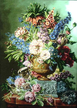 تابلو فرش دستبافت ایرانی گل و گلدان سنگی  Iranian Hand Woven Pictorial Carpet 