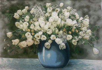 تابلو فرش دستبافت ایرانی گلدان لاله سفید Iranian Hand Woven Pictorial Carpet 